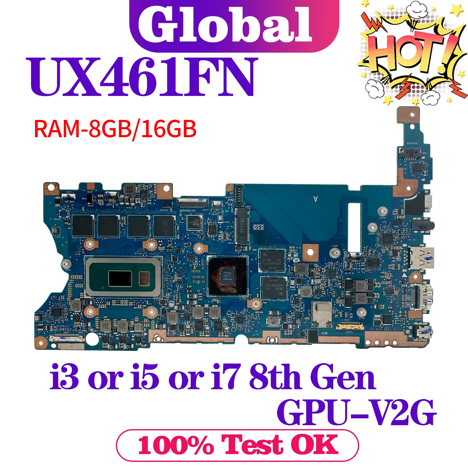 KEFU UX461FN UX461UN Mainboard For ASUS UX461 UX461FA UX461UA TP461UN TP461UA Laptop Motherboard i3 i5 i7 8th RAM-8GB/16GB