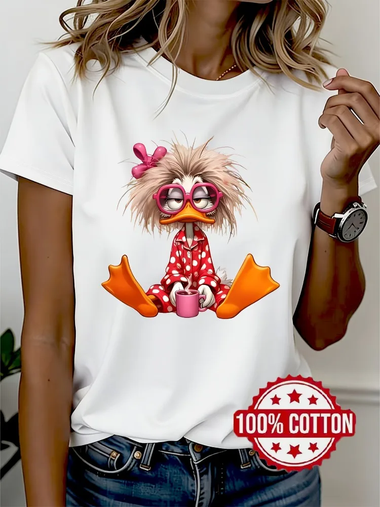 New Pure Cotton Women's T-shirt Modern Printed Round Neck Short Sleeved Summer Simple and Comfortable Women's Shirt
