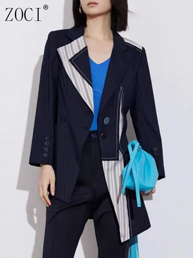 

ZOCI Irregular Women's Blazers Patchwork Stitching Color Female Suit Jackets Unique Design Cut Coats Notched 2025 Spring New
