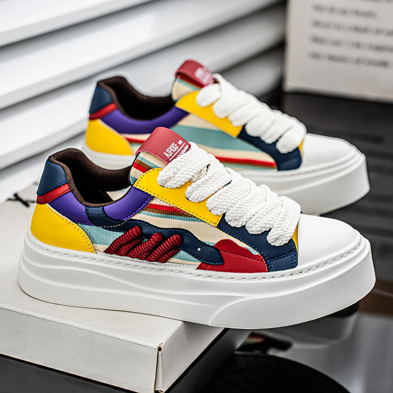 

High Quality Rainbow Canvas Shoes Fashion Casual Men' Streetwear Sneakers Breathable Flat Vulcanized Sneakers Mens Trendy Shoes