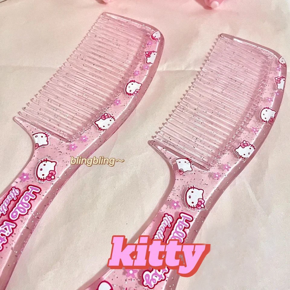 Hello Kitty Comb Dense Tooth Comb Sanrio Heart Transparent Portable Makeup Cute Comb Comb Hair Cartoon Girl Smooth Hair Comb