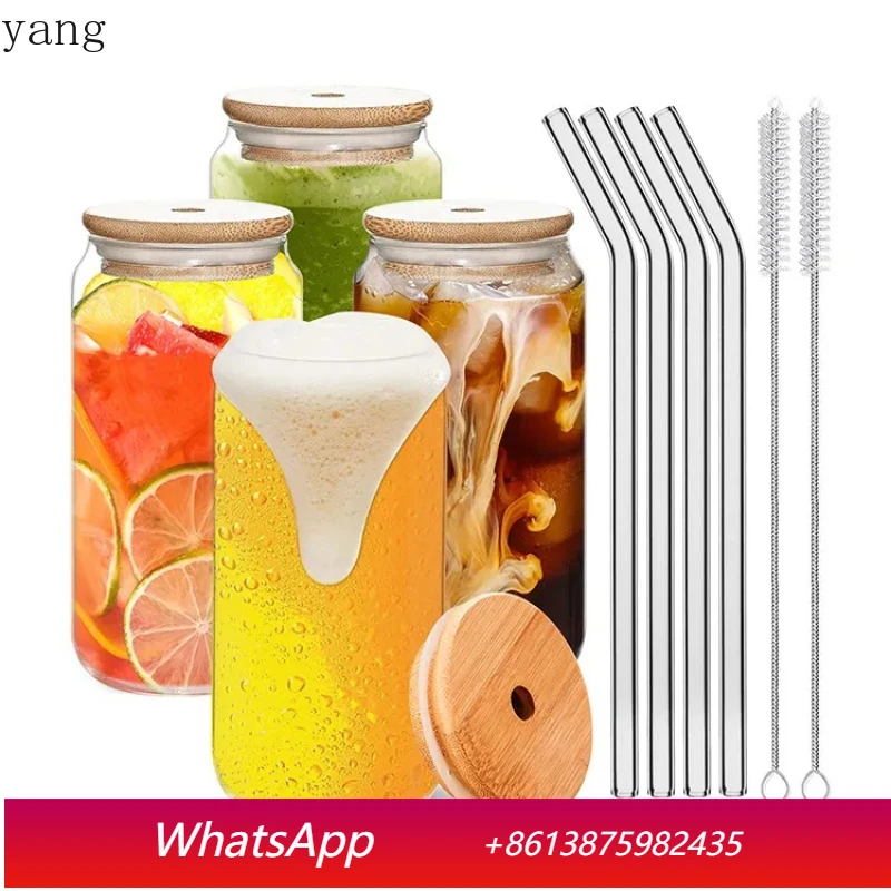 

LMM straw set with lid, high temperature resistant can glass water cup, juice cold drink cup