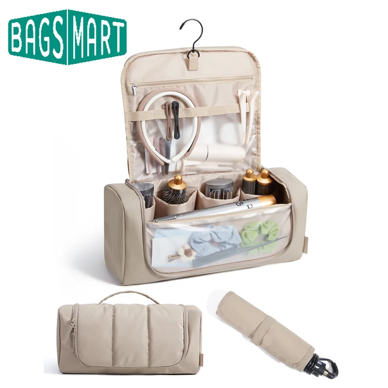 

Органайзер для парикмахерских инструментов BAGSMART: дорожная сумка с металлическим крючком для фена, широкий чехол для длинных выпрямителей и плойок