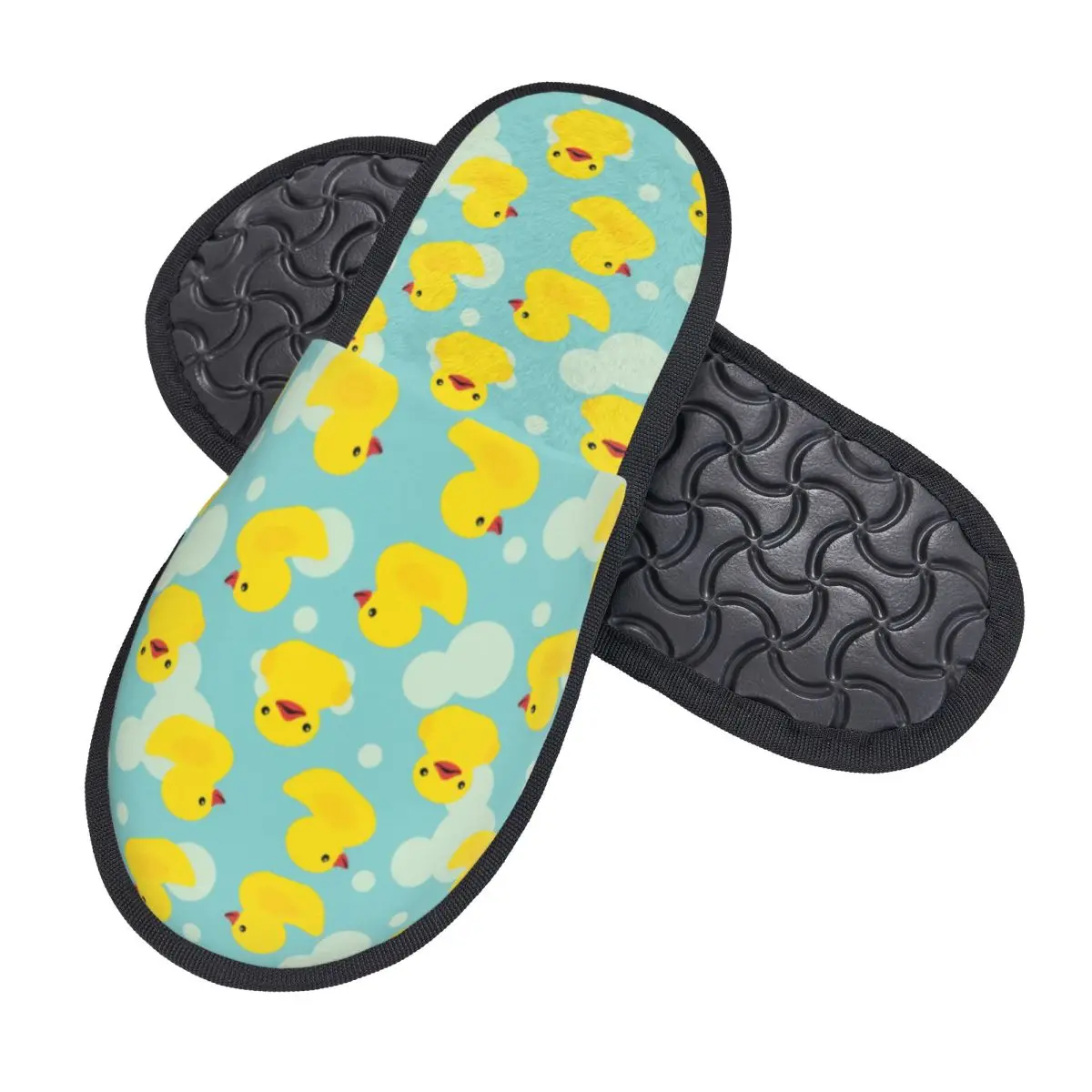 Custom Cute Baby Shower Yellow Bathtime Rubber Ducky Pattern Soft Memory Foam House Slippers Women Cozy Warm Anti-Skid Slipper