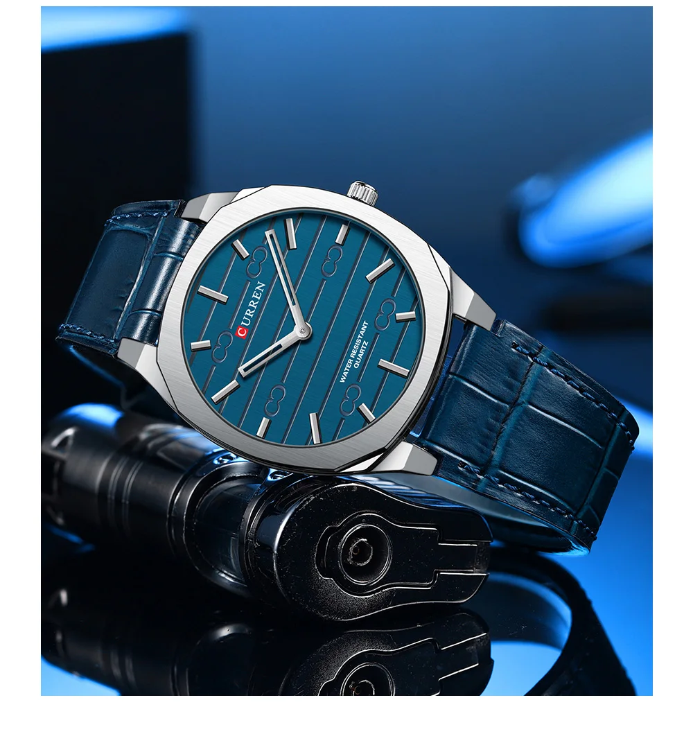 CURREN Herren Minimalistisches Quarz-Armbanduhr ohne Sekundenzeiger, Modisches Schlankes Leichtgewicht-Armband mit Lederband 8480 – Detail 14