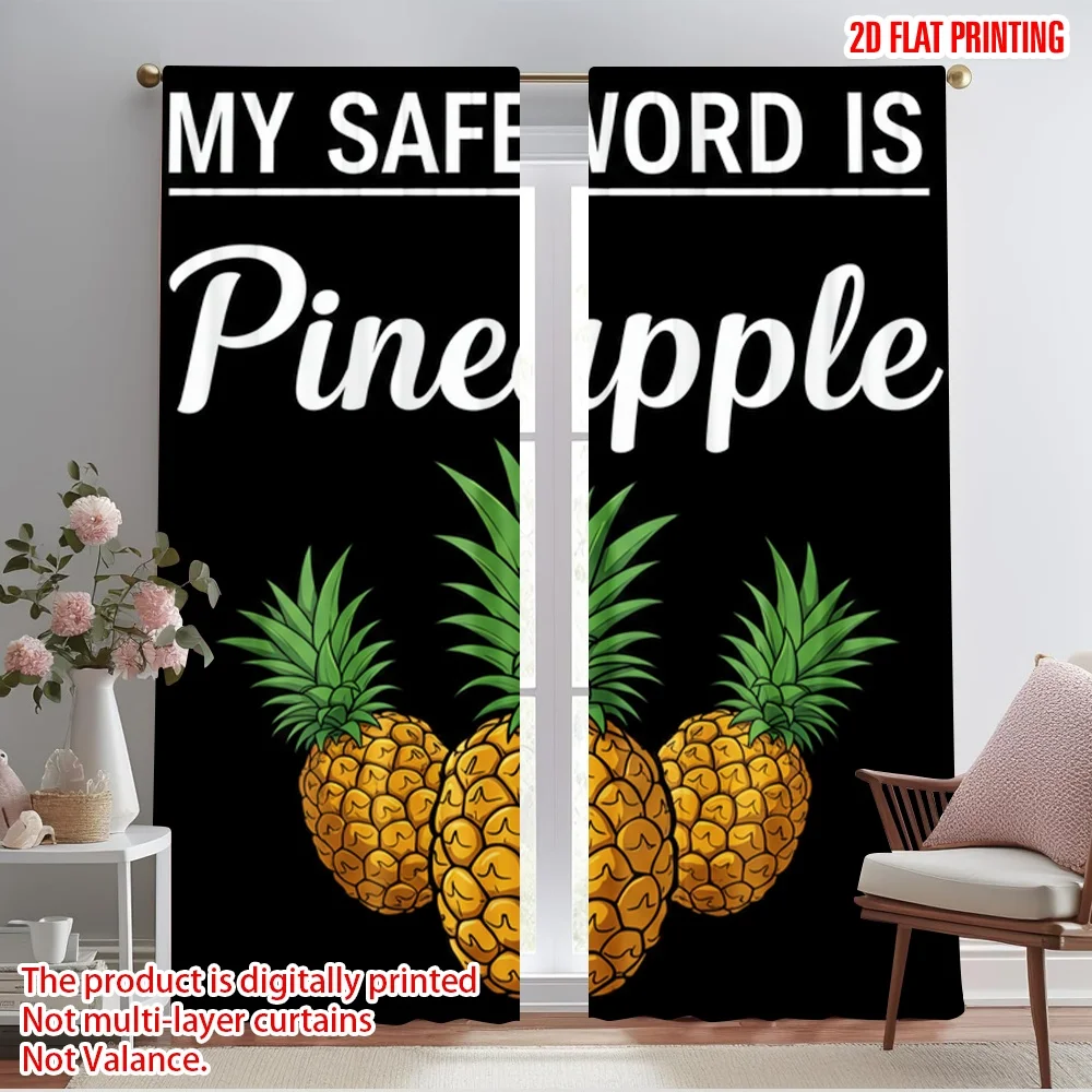 

2pcs 2D flat printing Party Window Curtains Pineapple Design Fruit Fun 100% Polyester Without Electricity Family Party for Photo