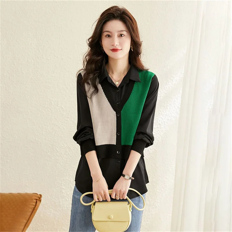 Y2K Spring Summer Fake Two Pieces Sweater 2024 New  Loose Women's Clothes Top Fashion Assorted Colors Female Pullover Knitwear