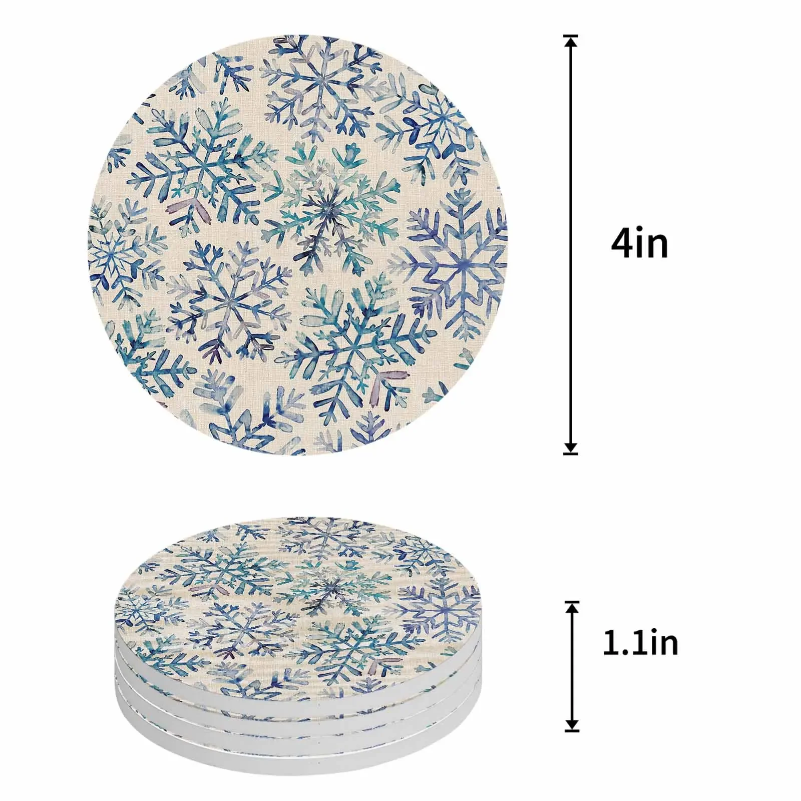 Snowflake Cup Coaster Watercolor Hand Drawn Coasters Table Coasters for Coffee Cups Mat Drink Tea Glassware Pad Drinkware Dining