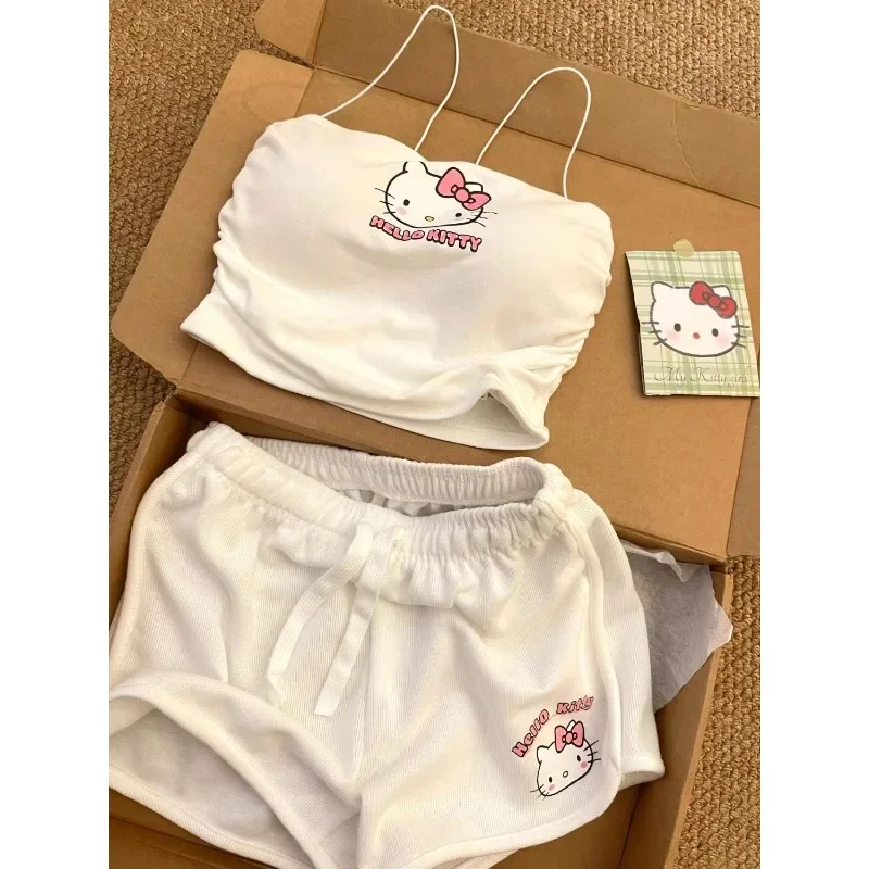 Sanrio's new HelloKitty pure desire suspender pajamas female cute cartoon comfortable casual breathable home women's pajamas