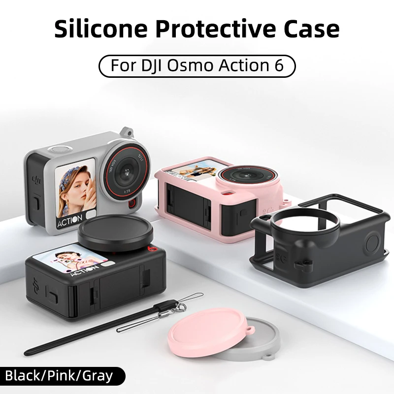 

Silicone Case for DJI Osmo Action 6, Soft Protective Cover & lens Protector & Anti-lost lanyard for DJI Action6 Accessories