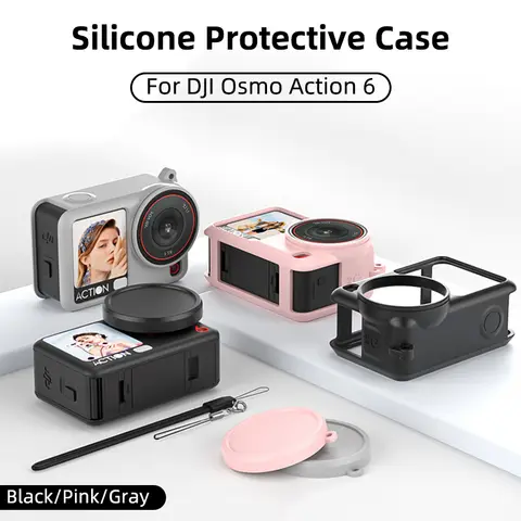 Silicone Case for DJI Osmo Action 6, Soft Protective Cover & lens Protector & Anti-lost lanyard for DJI Action6 Accessories