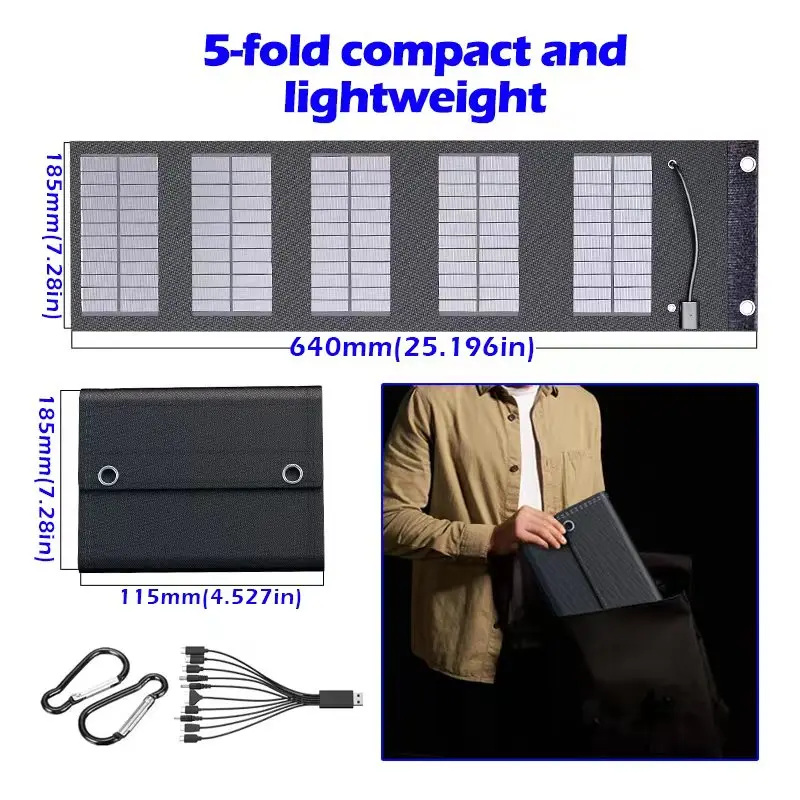 600W Fast Charging Foldable Solar  Panel USB 5V Mobile Black Solar Panel Outdoor Camping And Hiking Travel Power Bank