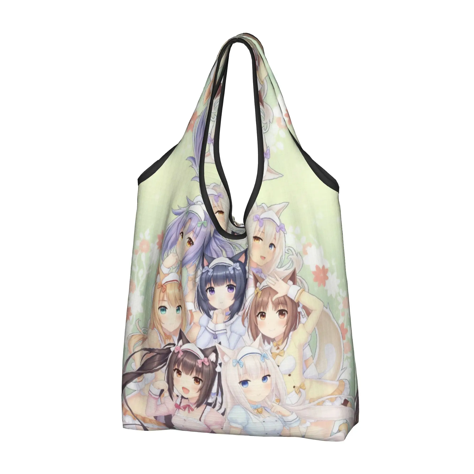 Recycling N-Nekopara Chocola Vanilla Azuki Shopping Bag Women Tote Bag Portable Coconut Maple Cinnamon Groceries Shopper Bags