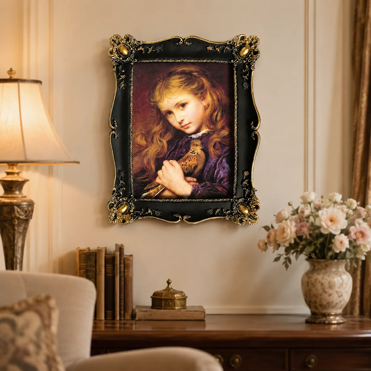 Luxury Antique Vintage Black Gold Trim Picture Frame Horizontal Vertical Tabletop Wall Hanging Photo Display