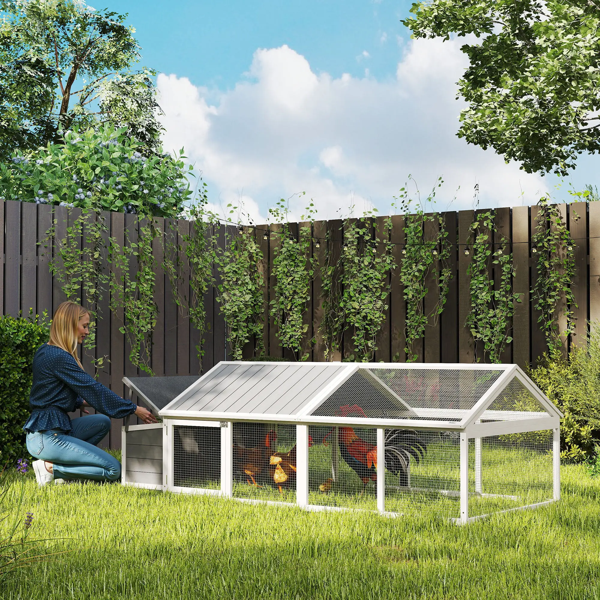 PawHut Gallinero de Madera de 2 Pisos para 4-8 Gallinas 240x112,5x76 cm