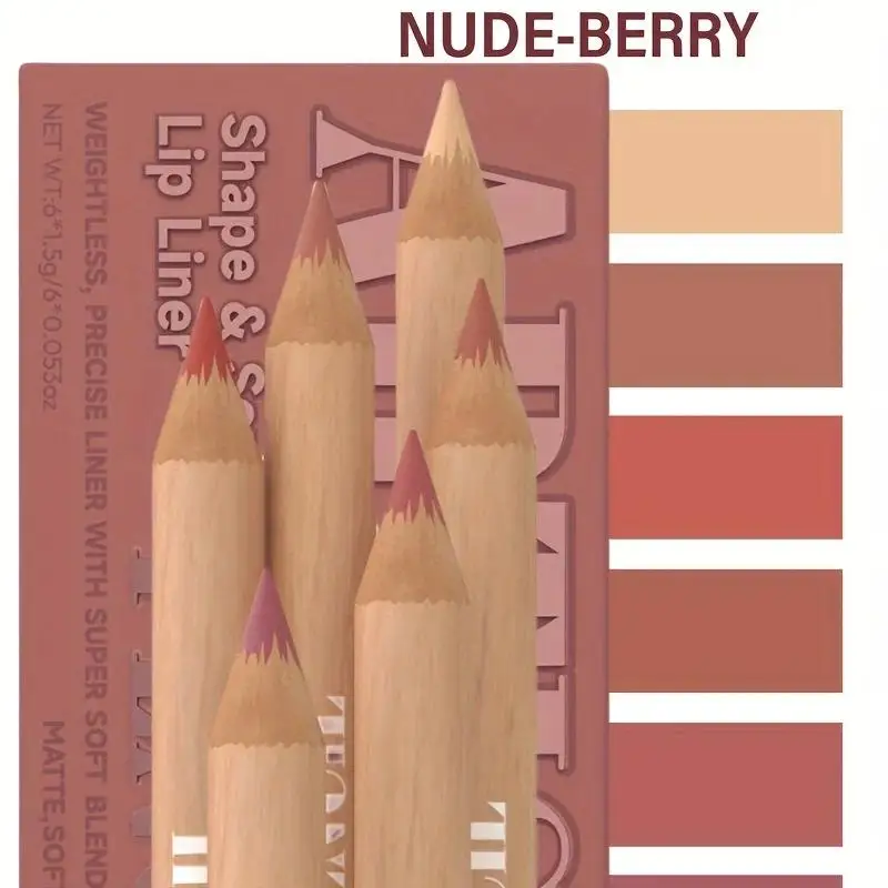 6 ชิ้น/เซ็ต Nude Lip Liner แต่งหน้าชุดธรรมชาติและยาวนานกันน้ํา Matte Effect Lip Liner แต่งหน้าทุกวัน, lip Combo แต่งหน้า