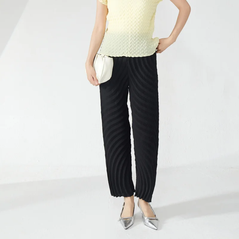 

Miyake's new popular and women's clothing slimming elastic waist straight leg long casual pants [25326zsj-Z31031]
