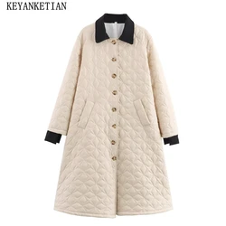 KEYANKETIAN 2024 Autumn/Winter New Women's Color Matching Patchwork Argyle Quilted Outwear Jacket Korean Single Breasted Coat