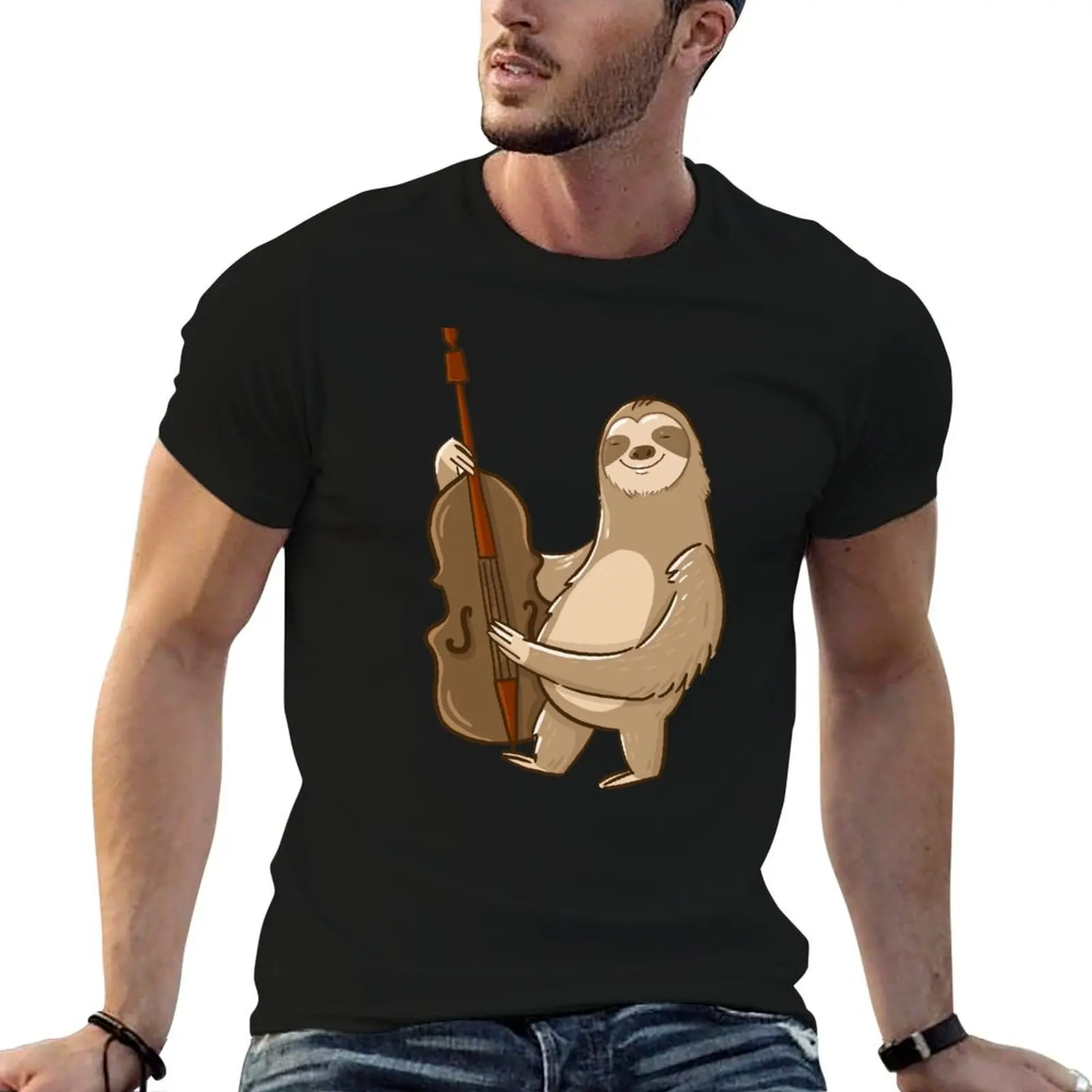 

Sloth Playing Double Bass Upright Bass Cello Jazz Musician T-Shirt t shirt man plain t shirts for man graphic tees T-Shirt