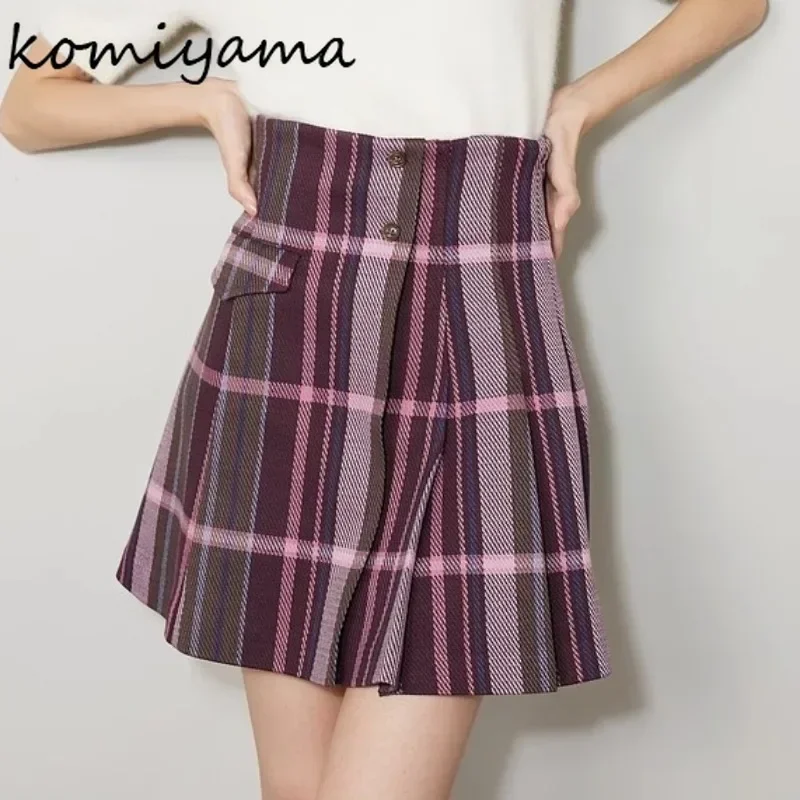 contrast plaid women 2024 faldas High Waist Pleated skirts Japan shorts skirt autumn sweet ropa mujer New A-line falda