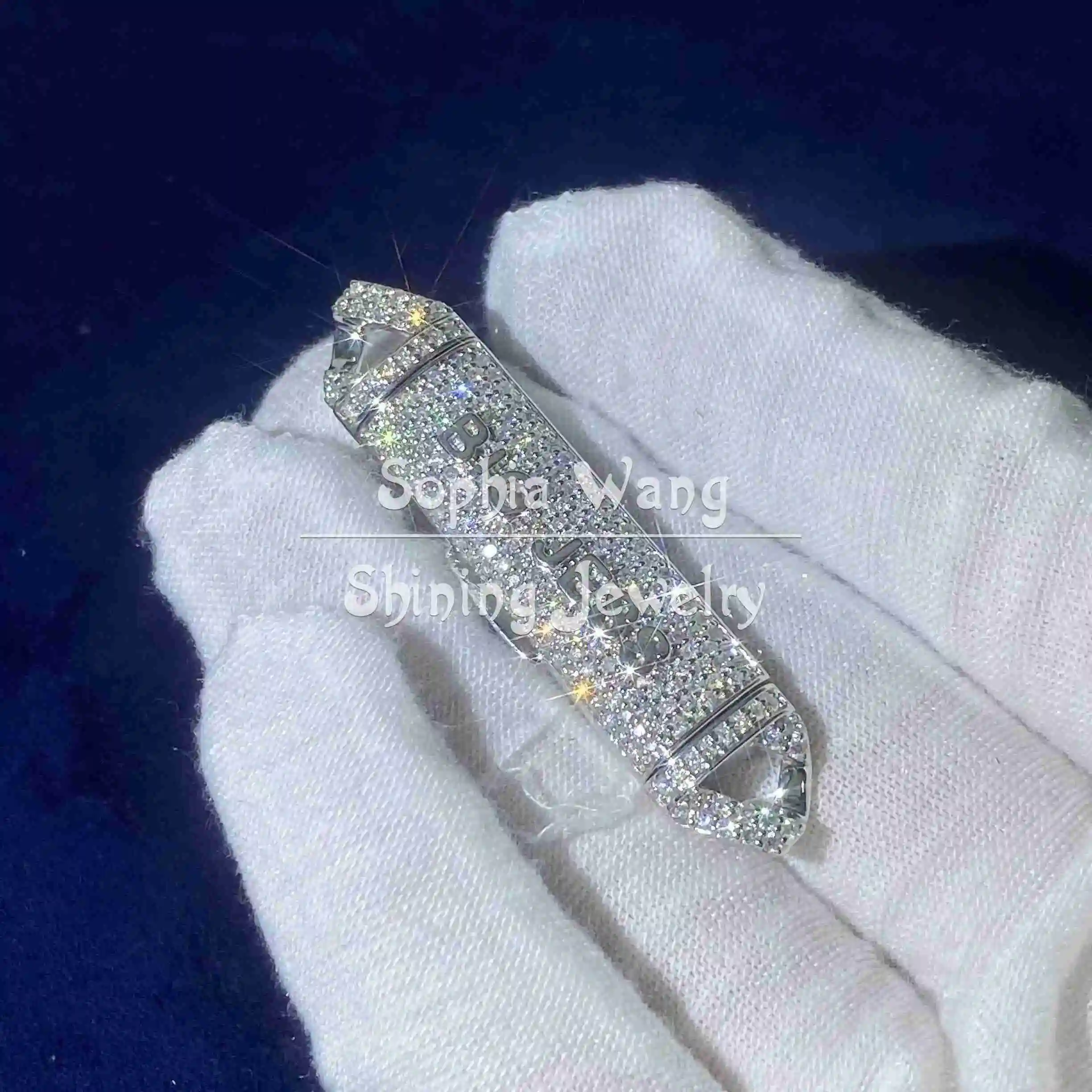 Customized Name Real Diamond S925 Sterling Silver Box Lock for Cuban Link Chain Men.
