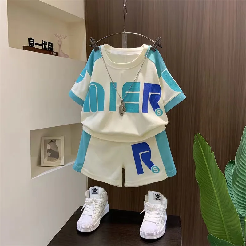 Boys' Summer Fashion Children's Short Sleeve Set New Western Style Boys' Summer Thin Casual Clothes Two Piece Set Korean Edition