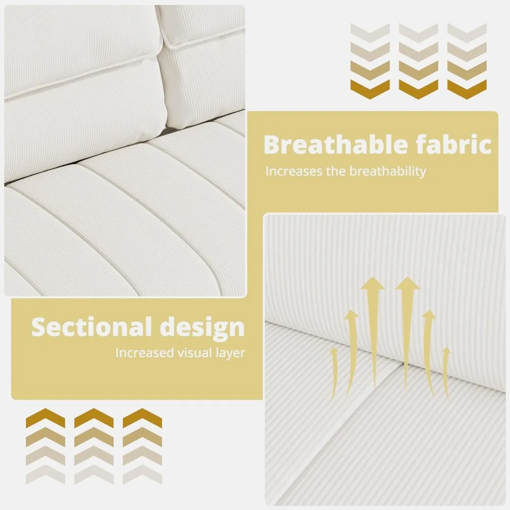 أريكة سروال قصير كبيرة الحجم مكونة من 3 مقاعد، راحة للمقعد العميق، مقعد حديث لغرف المعيشة والشقق