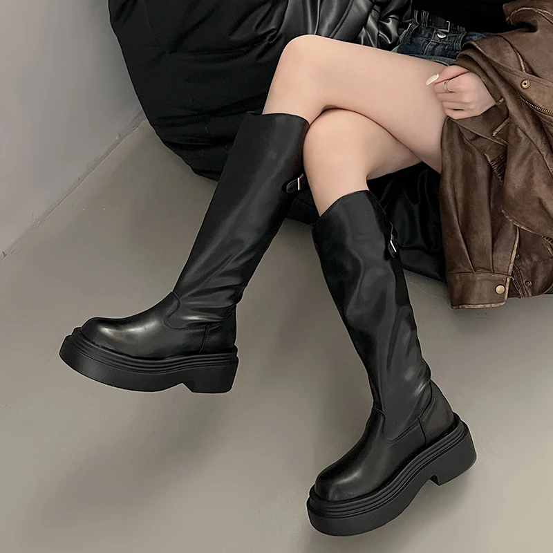 Women's Thigh Boots 2024 New Style Ladies Petite Slimming Spicy Girl Knight Boots Black Rubber Upper Material Fashion Shoes