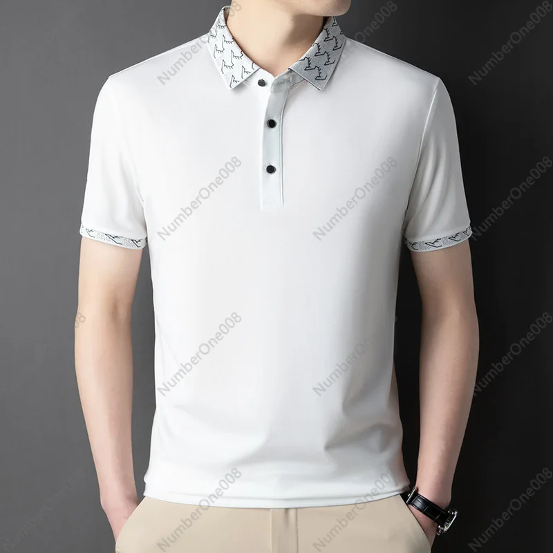 Short-sleeved T-shirt Men's Summer 2024 Large Size Half-sleeve Solid Color Ice Silk Summer Polo Shirt Top T-shirt Wholesale