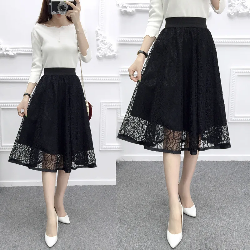 

Women's Skirt Mesh Lace Skirt Long Skirt A- Line Skirt Woman Skirts Mujer Faldas Saias Mulher