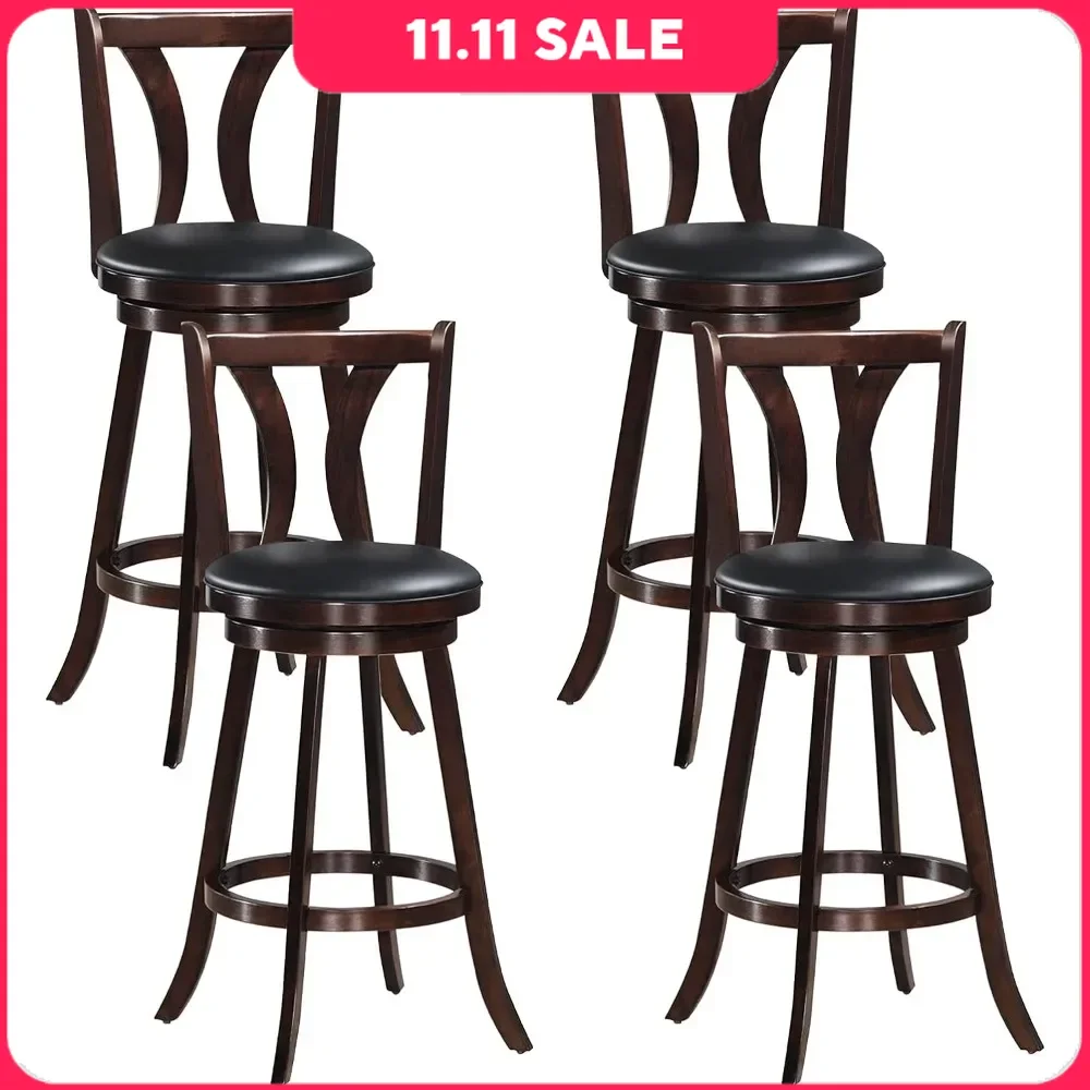 

Café Chairs Swivel Stools with Leather Padded Seat, Single Slat Back & Solid Rubber Wood Legs, Counter Height Café Chairs