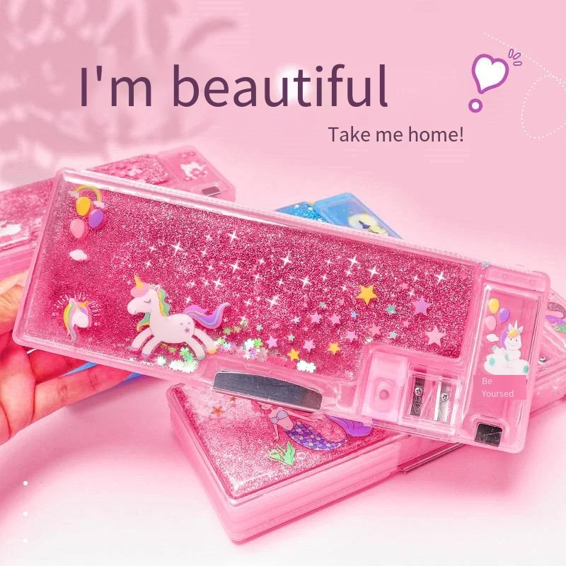 Quicksand Stationery Box Primary School Girls Multi-Functional Pencil Bag Pencil Box Girl Boy Children Cartoon