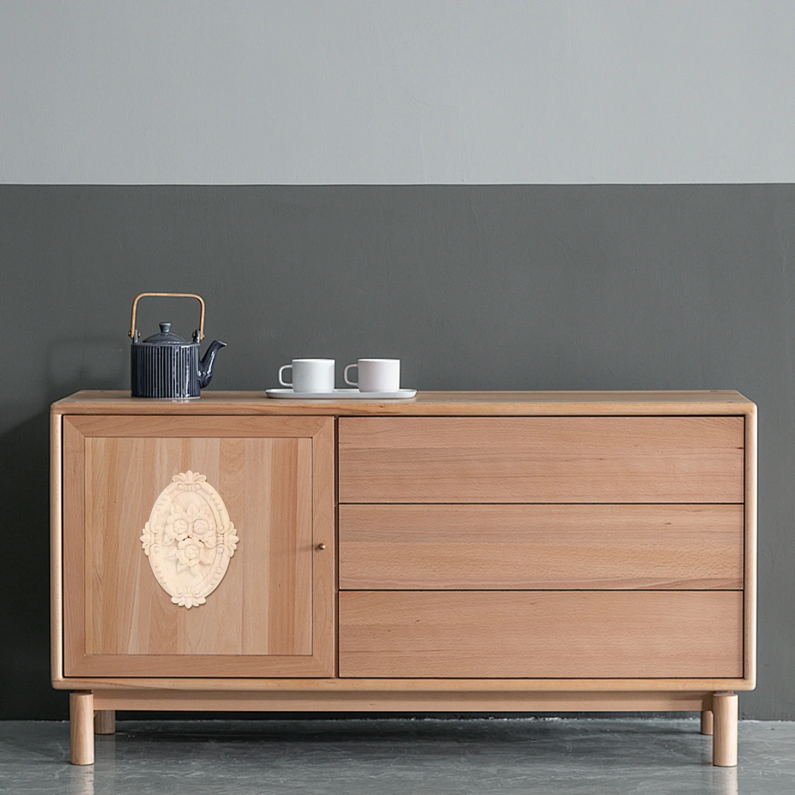 

Wooden Rose Applique Carved Oval Furniture Decoration Cabinet Door Embellishment Floral Wood Carvings Wood Onlay Appliques