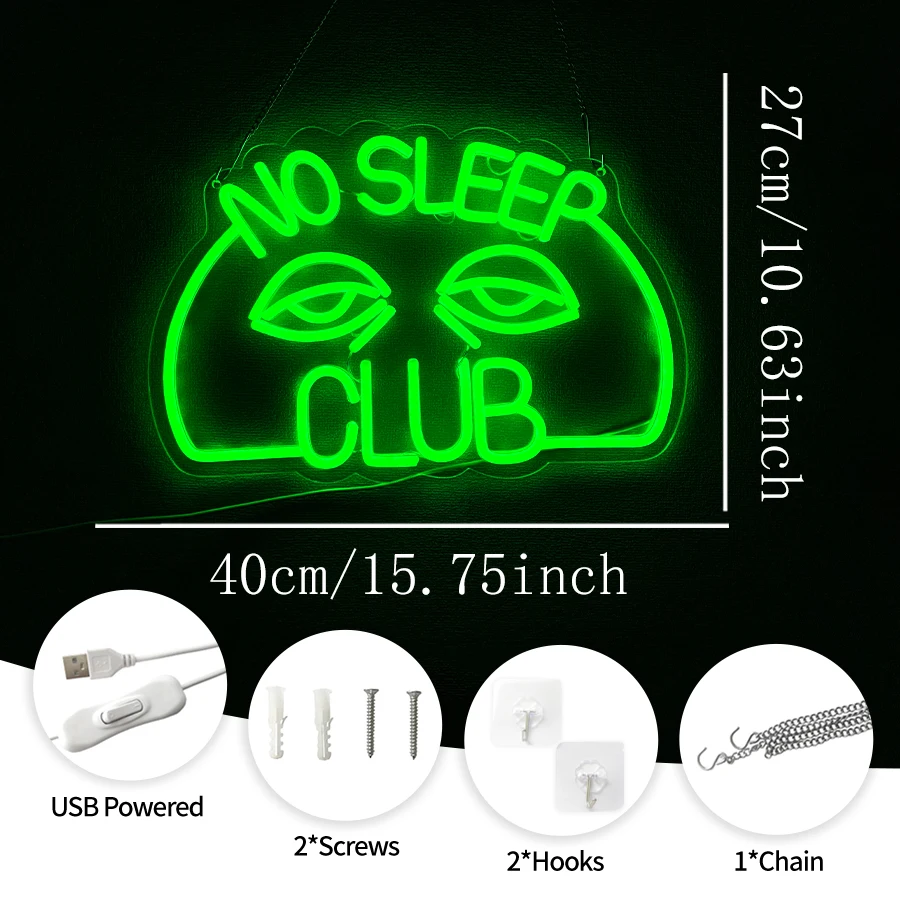 No Sleep Club Led Neon Sign, Used For Wall Art Decor, Beer Bar Club Man Cave Camping Party Wall Lamp, Usb Powered Light.