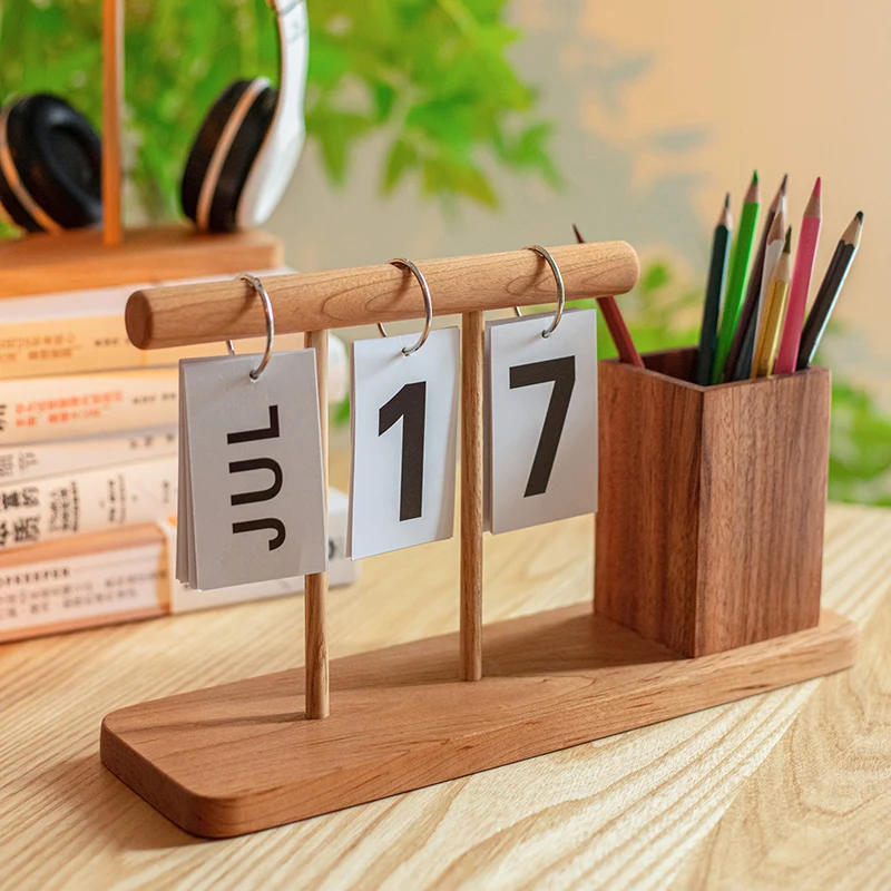 سجل خشبي الوجه تقويم مكتبي الإبداعية حامل قلم مكتب منظم للمنزل ديكور أنيق امتحان دراسة العد التنازلي مخطط