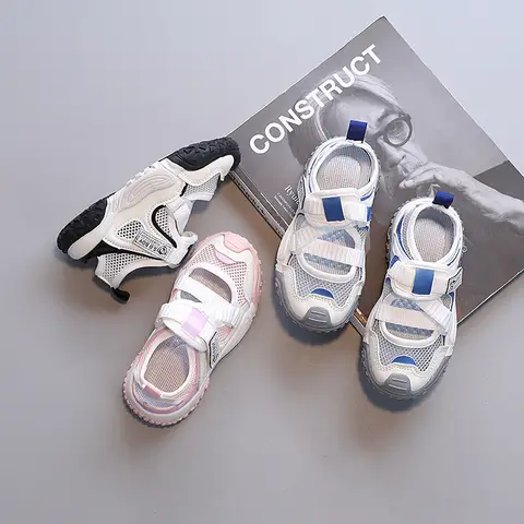 어린이용 메쉬 슈즈, 남아용 안티 킥 통기성 샌들, 여름 할로우 디자인, 여아 스포츠 신발, 어린이 비치 샌들