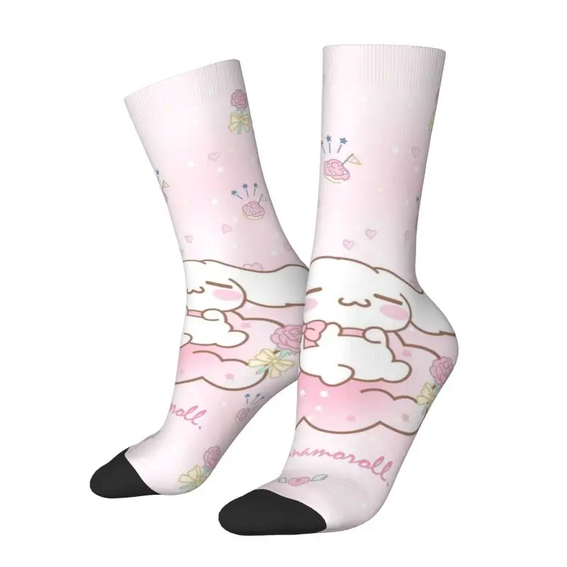 Custom Pink Wallpaper Dress Socks Mens Womens Warm Fashion Novelty Cinnamoroll Crew Socks