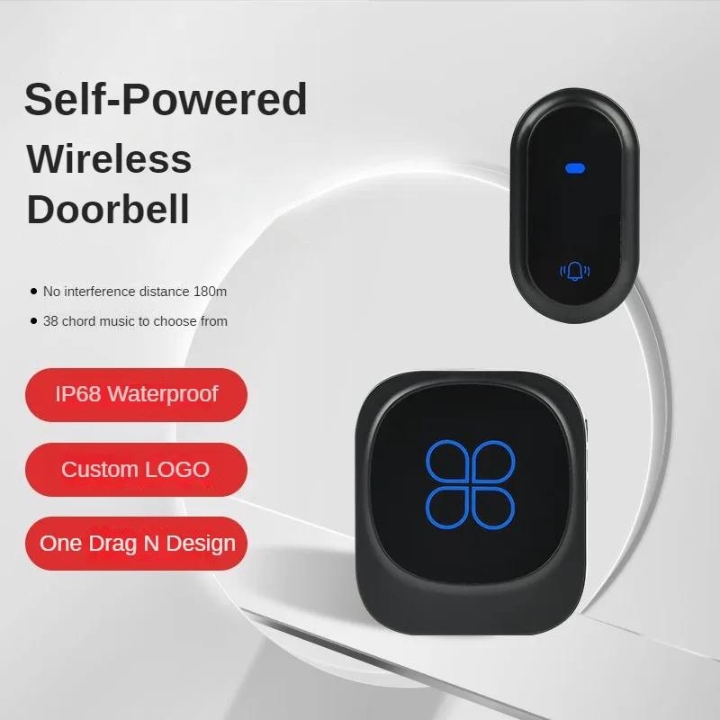 Sonnette de porte intelligente sans fil pour la maison, auto-alimentée, étanche IP68, 180m, télécommande, prise EU UK US, 38 chansons, appel en titane