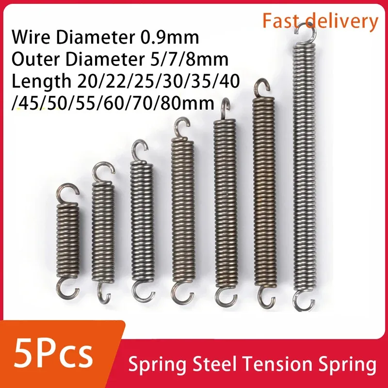 

5Pcs Spring Steel Tension Spring Hook Machinery Accessories Return Wire Diameter 0.9Mm Outer Diameter 5/7/8Mm Length 20-80Mm