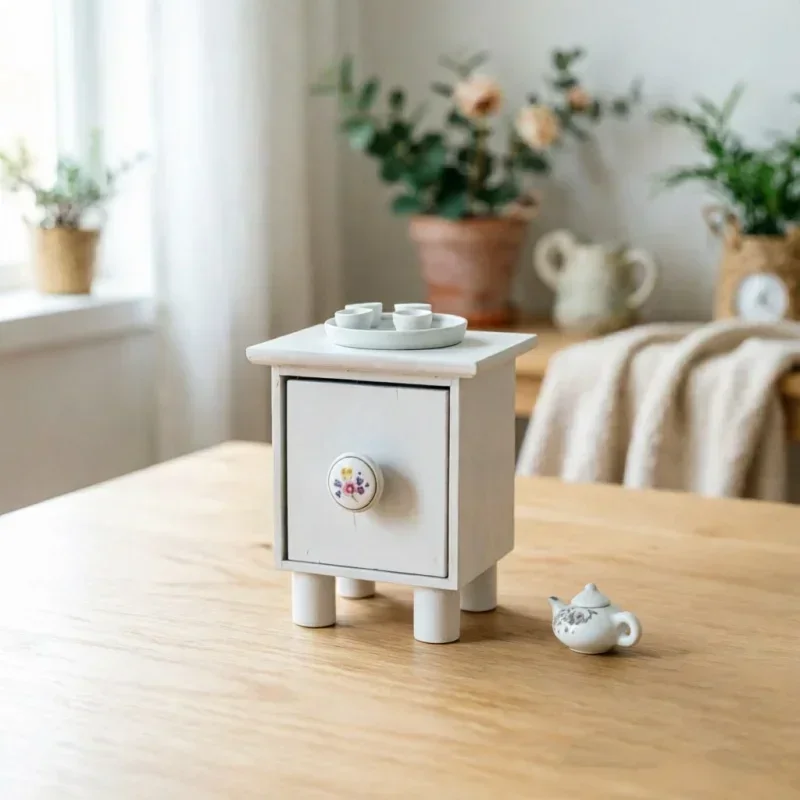 Small Wooden Storage Cabinet With Drawer Mini Ceramic Teaware Kit Indoor Scene Decoration Studio Shooting Backdrop Display Prop