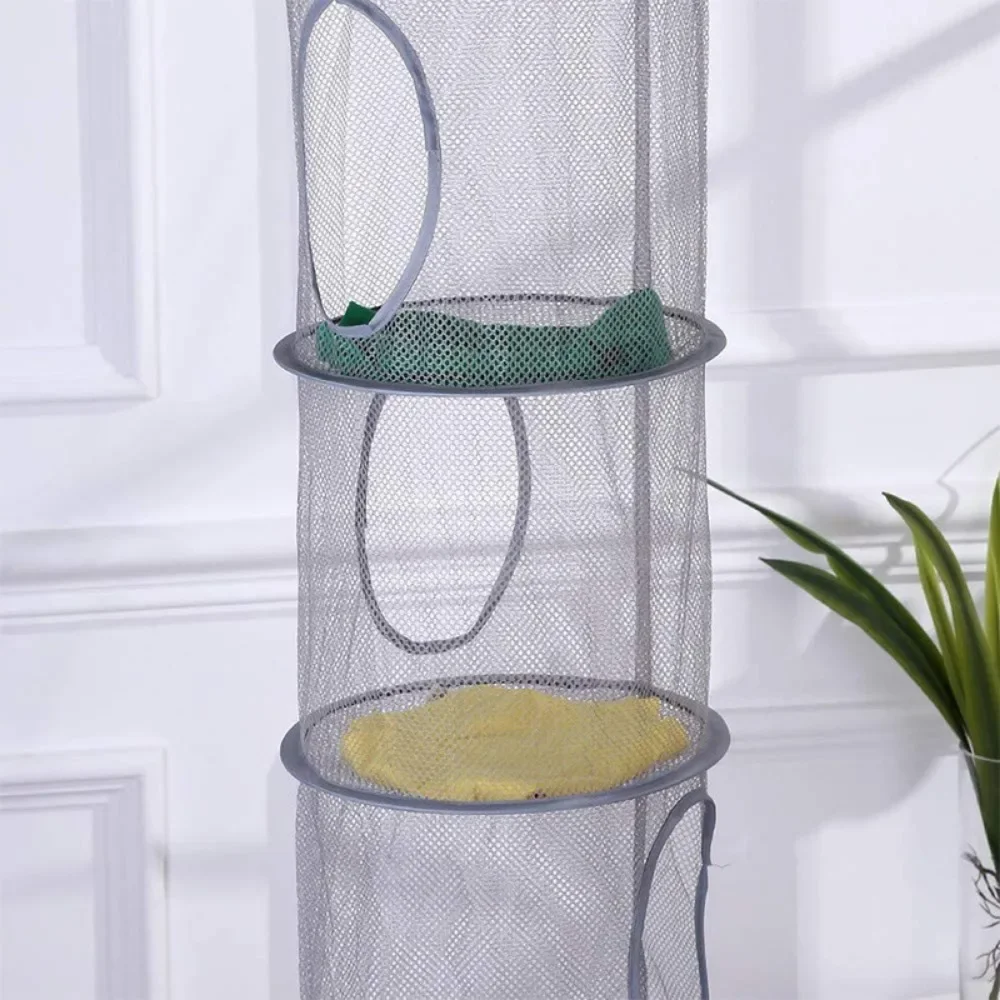 Foldable Toys Storage Hanging Basket Four-grid Visible Cylindrical Storage Hanging Bag Clothes Underwear Socks Drying Basket