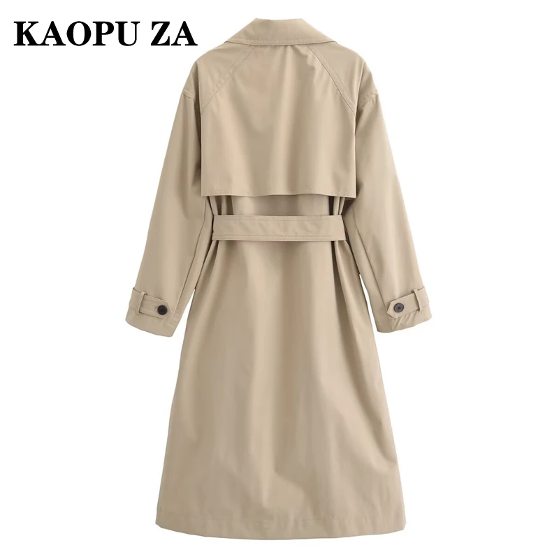 KAOPU ZA 2024 Women's Elegant Medium-Length Trench Coat Solid Double-Breasted British Style Long Sleeve Office Lady Fashion