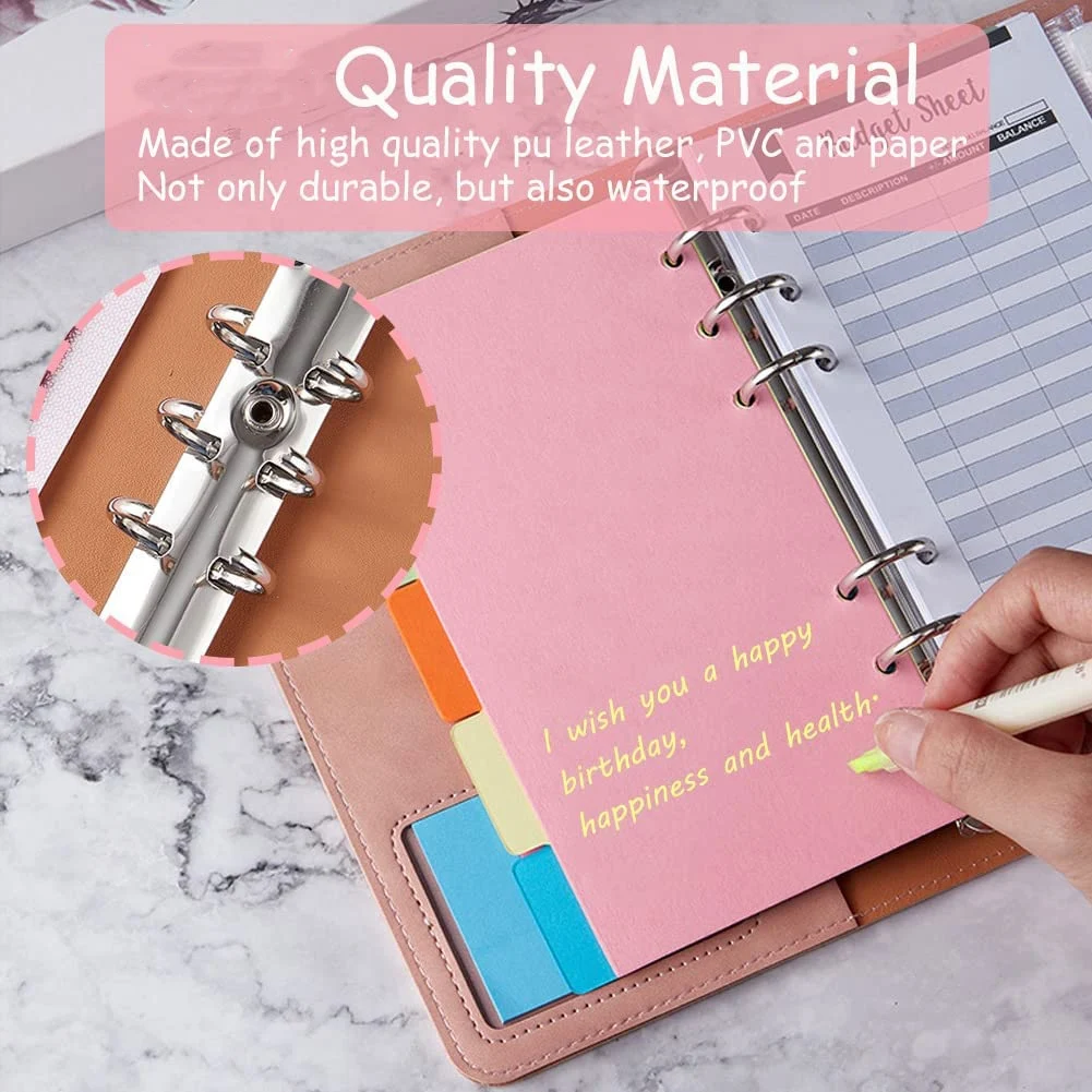 ซองจดหมายเงินสด A6สำหรับการจัดทำงบประมาณ-แพลนเนอร์สมุดเงินงบประมาณหนัง PU กระดาษแยกและสติกเกอร์สีน้ำเงินเข้ม