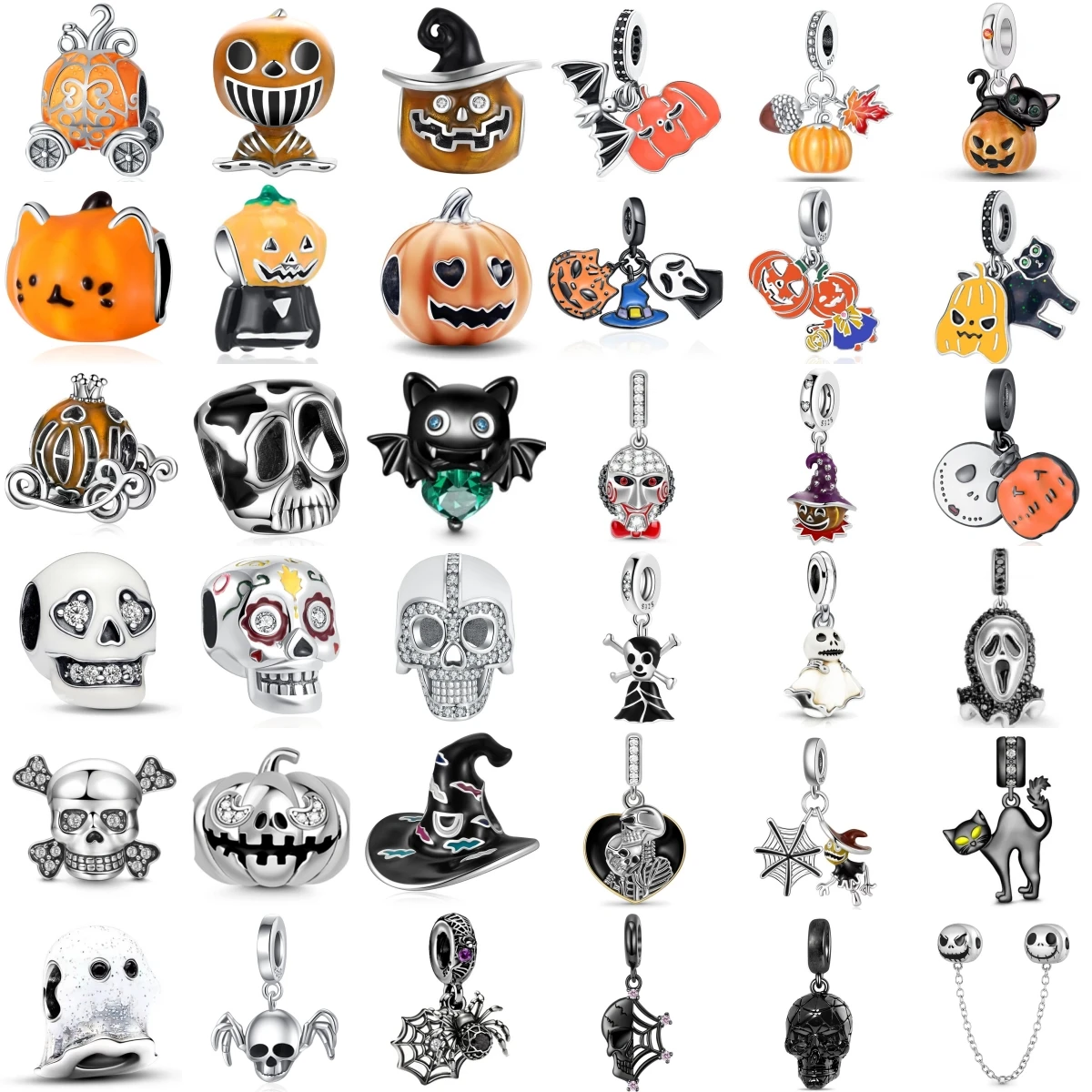 

Fit Original 925 Sterling Silver Trinkets Halloween Series Skull Magic Hat Spider Charm Pendants For Jewelry Making Lady's Gift