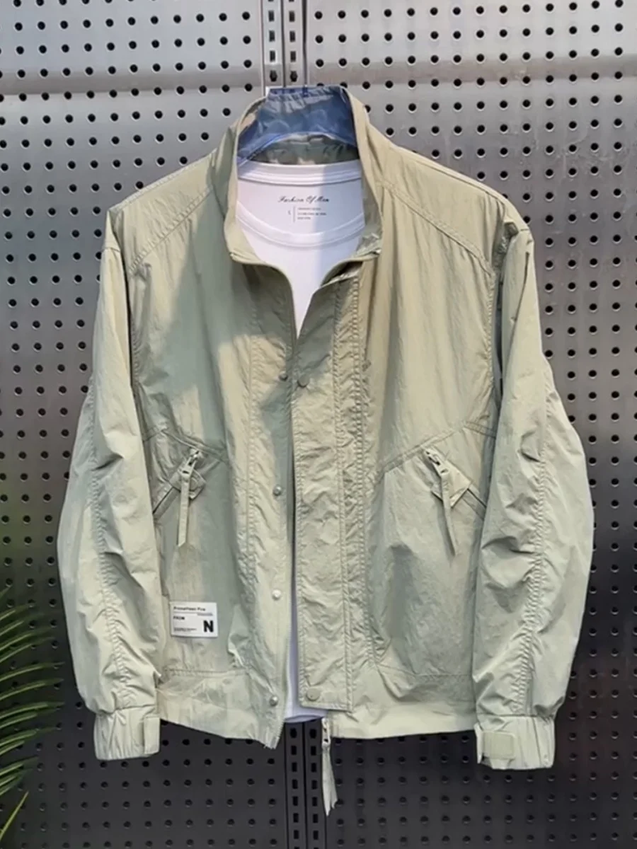 

Повседневная мужская рабочая куртка-ветровка с воротником-стойкой, легкая, быстросохнущая, с защитой от солнца, для весны и осени, модная, молодежная, стильная