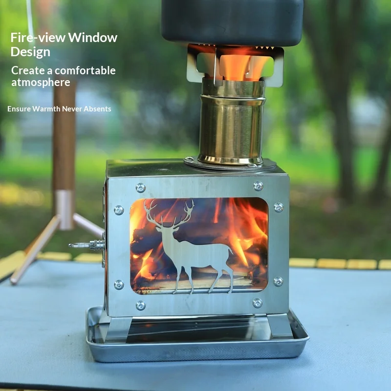 

Portable Stainless Steel Wood Burning Stove Glass Window Outdoor Camping Tent Heater BBQ Grill Multifunctional Fire Pit Charcoal