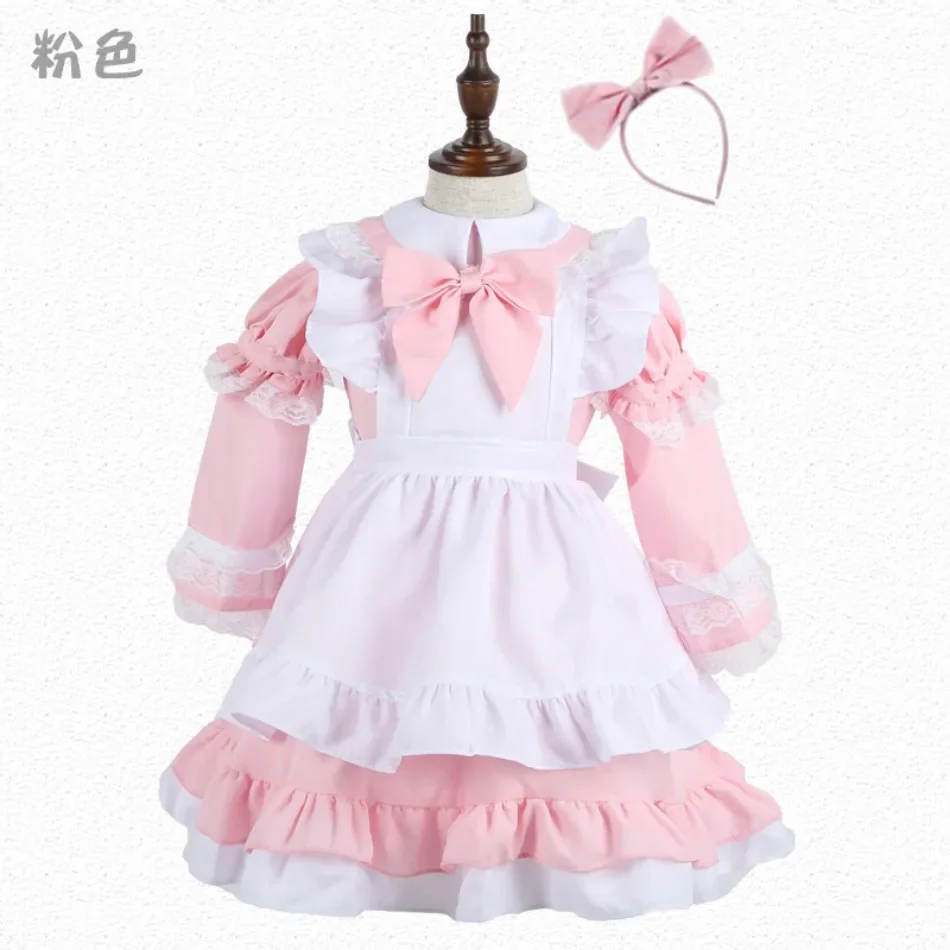 Girls Japanese Lolita Pink Blue Black Maid Long Sleeve Dress Girls Halloween Alice Maid Dress Up Lace Dress with Headband PS66 - view 4