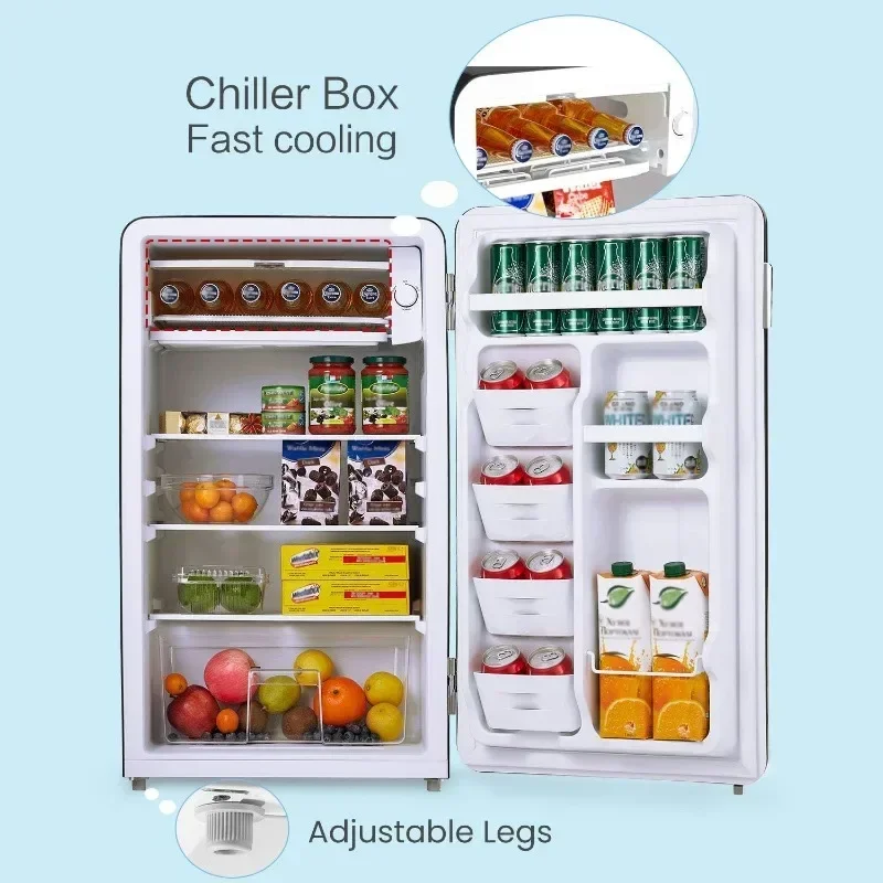 Retro Refrigerator Stylish Appearance Energy Saving Adjustable Legs Thermostat Dial Removable Shelves