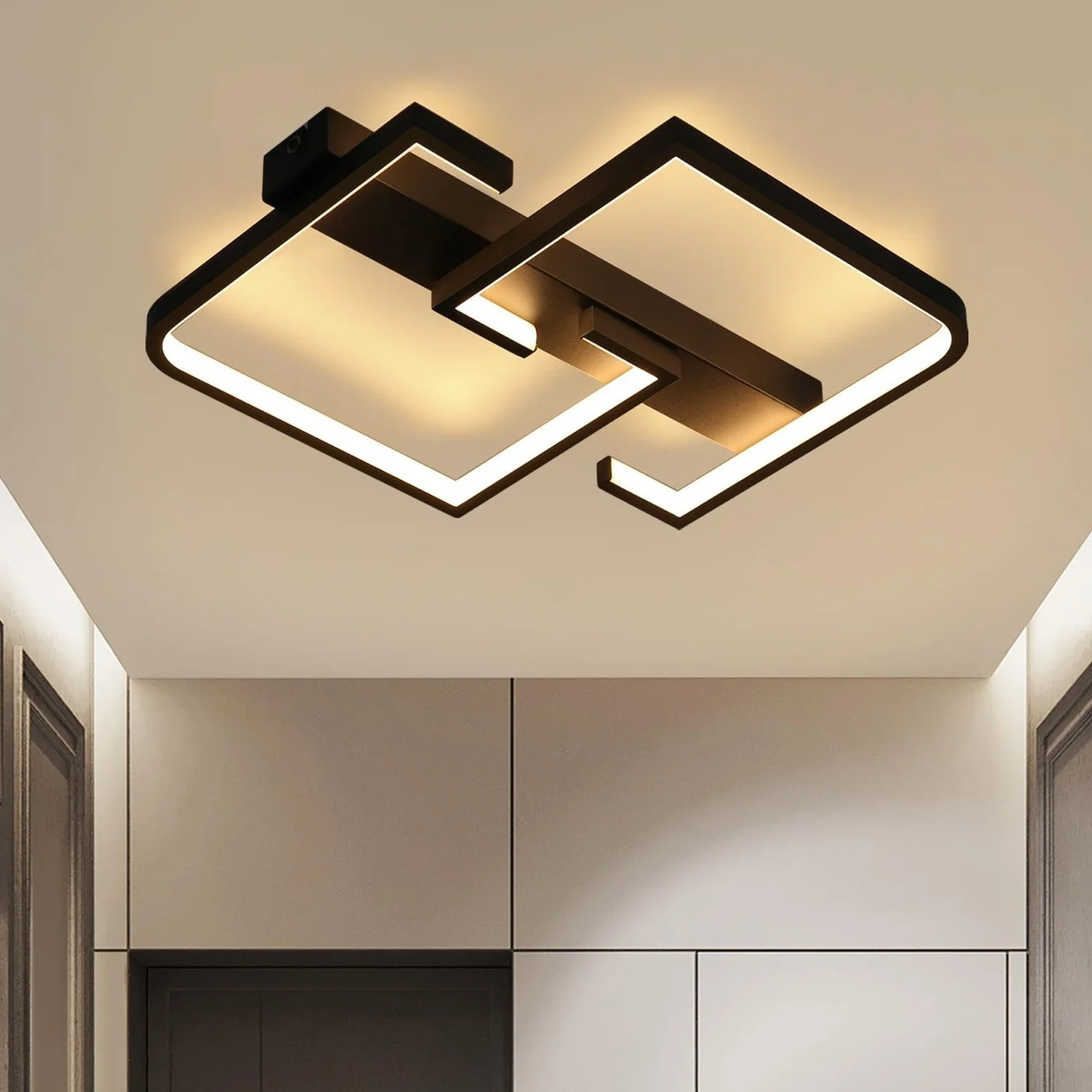 Cliheet Schwarze 2-flammige LED-Deckenleuchte 30cm 19W 3000K, Modern für Wohnzimmer Schlafzimmer