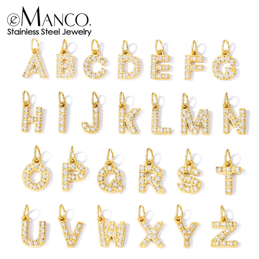 eManco Luxury Zirconia Alphanumeric Pendant Stainless Steel Gold Plated DIY Necklace Wholesale